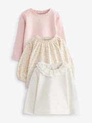 Cream 100% Cotton Long Sleeve Top 3 Pack (3mths-7yrs) - Image 1 of 6