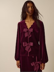 Monsoon Red Buffy Bow Scallop Velvet Top - Image 1 of 4