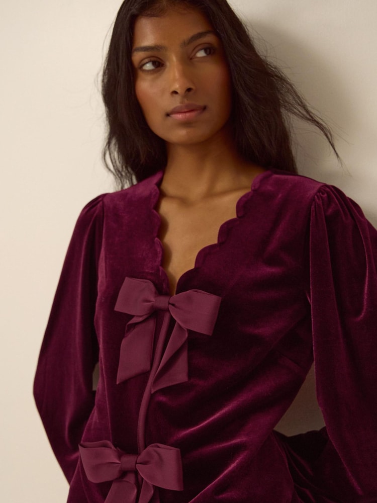 Monsoon Red Buffy Bow Scallop Velvet Top - Image 2 of 4 Monsoon Red Buffy Bow Scallop Velvet Top - Image 2 of 4