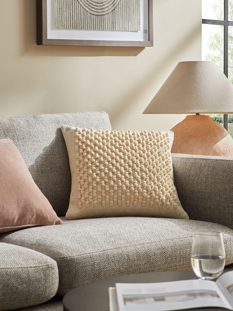 Natural 43 x 43cm Hemmingway Textured Bobble Cushion - Image 1 of 5