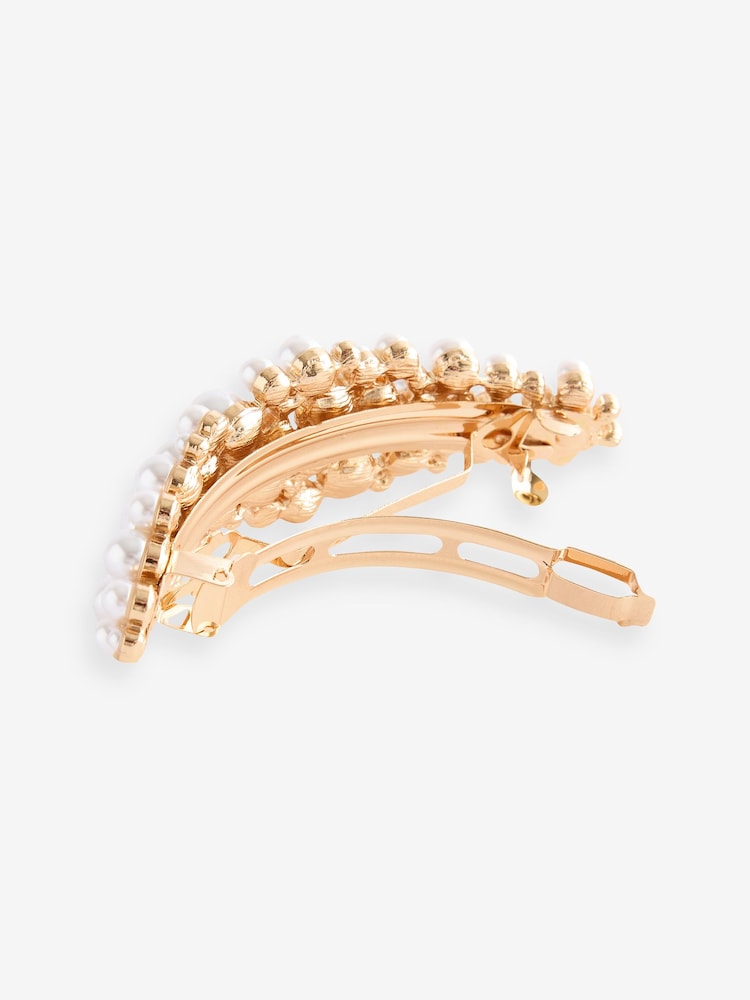 White Pearl Effect Metal Barette Clip - Image 4 of 4 White Pearl Effect Metal Barette Clip - Image 4 of 4