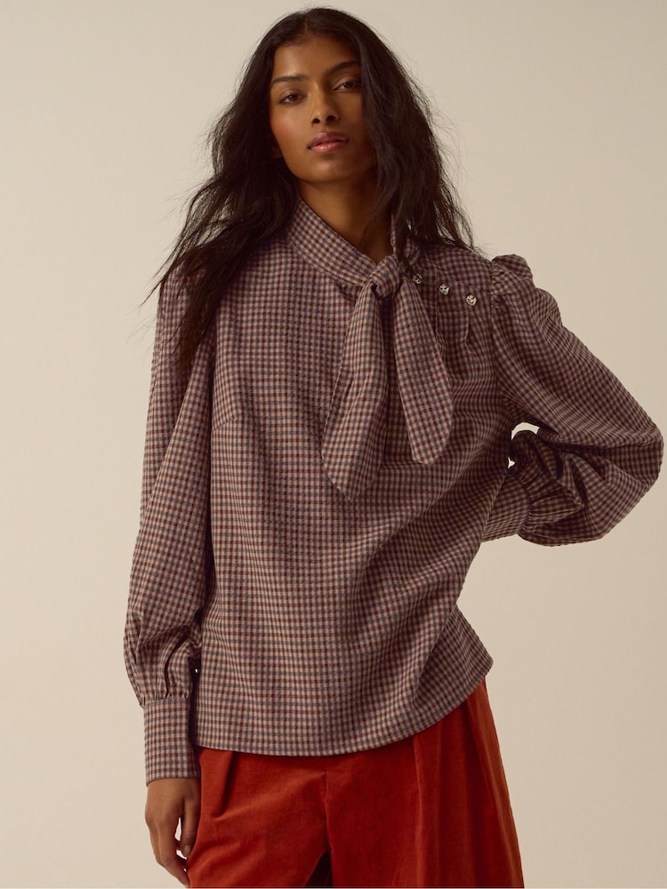 Monsoon Myla Tie Neck Gingham Top - Slika 1 iz 4