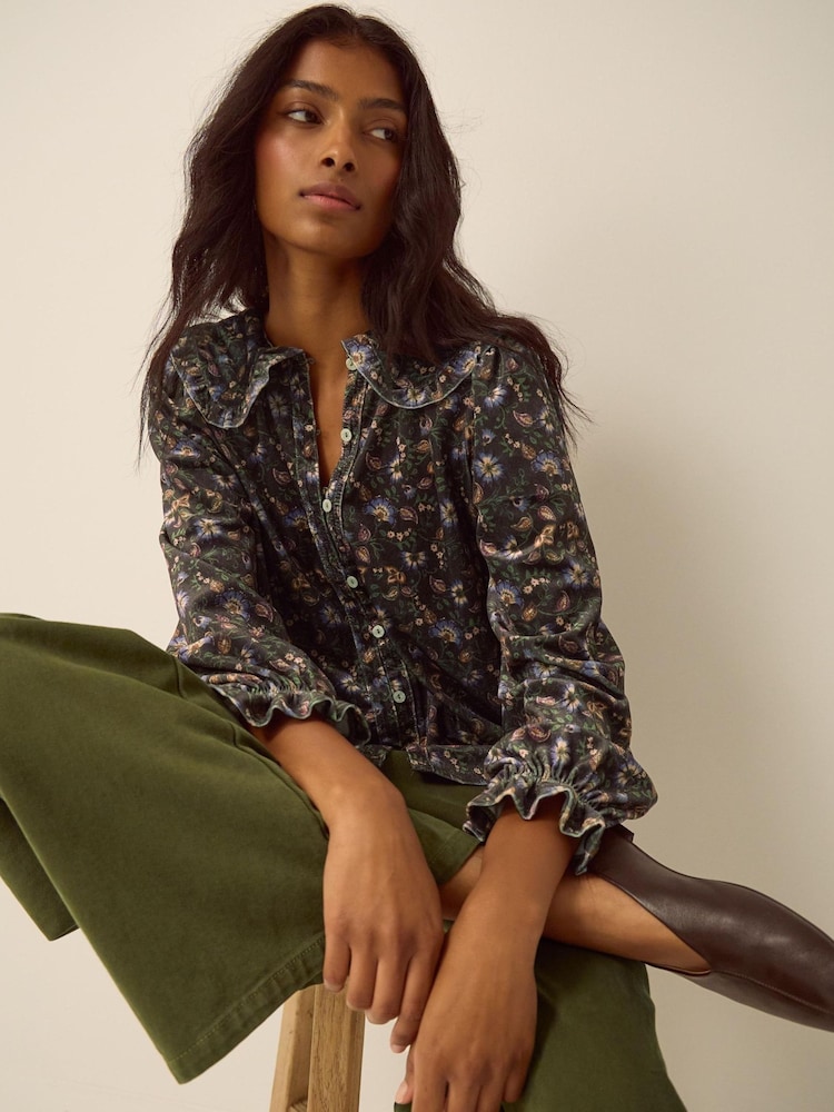 Monsoon Green Carly Floral Velvet Shirt - Image 1 of 5 Monsoon Green Carly Floral Velvet Shirt - Image 1 of 5