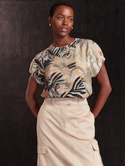 Safari Print Gathered Short Sleeve Textured Boxy T-Shirt - Image 3 of 6