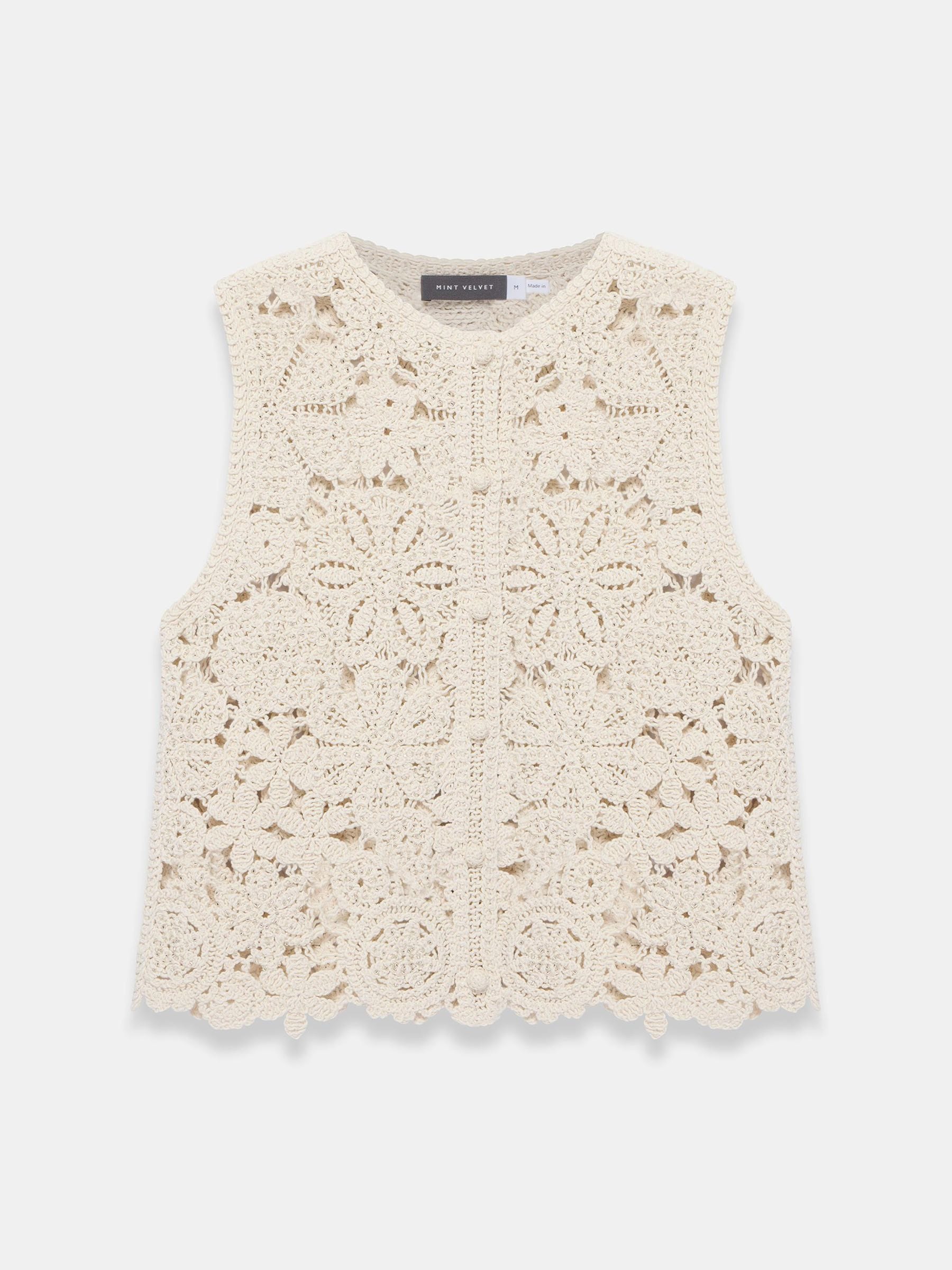Buy Mint Velvet Grey Cotton Crochet Vest from Next Canada