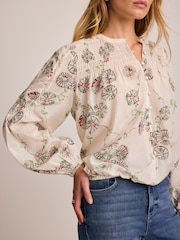 Mint Velvet Cream Shirred Printed Blouse - Image 3 of 7