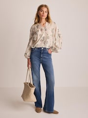 Mint Velvet Cream Shirred Printed Blouse - Image 4 of 7