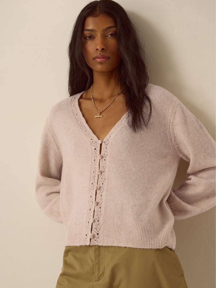 Monsoon Brown Talitha V-Neck Pointelle Cardigan - Image 1 of 5 Monsoon Brown Talitha V-Neck Pointelle Cardigan - Image 1 of 5