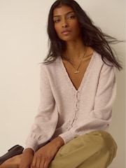 Monsoon Brown Talitha V-Neck Pointelle Cardigan - Image 4 of 5