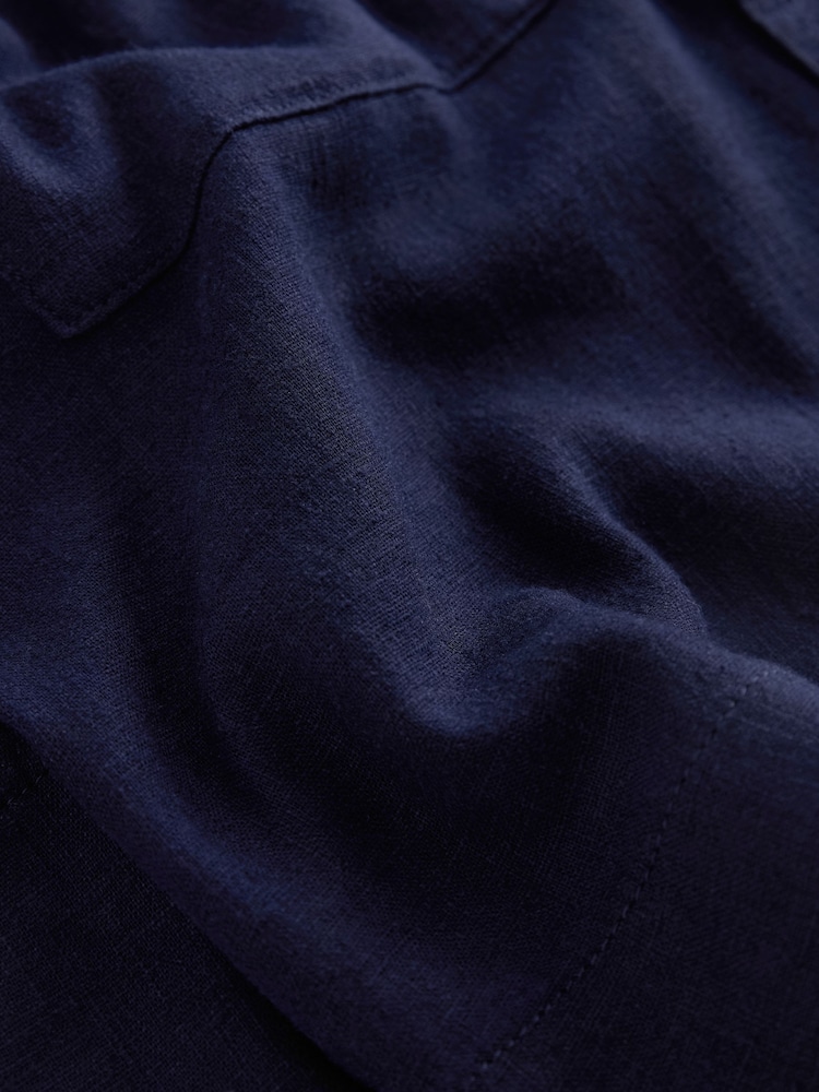 Navy Linen Blend Short Sleeve Safari Shirt - Image 6 of 6