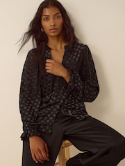 Monsoon Black Sally Polka Dot Devoré Jersey Blouse - Image 1 of 5