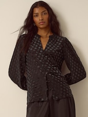 Monsoon Black Sally Polka Dot Devoré Jersey Blouse - Image 2 of 5
