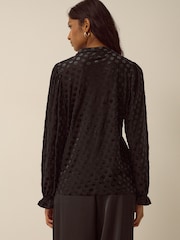 Monsoon Black Sally Polka Dot Devoré Jersey Blouse - Image 4 of 5