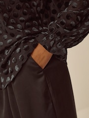Monsoon Black Sally Polka Dot Devoré Jersey Blouse - Image 5 of 5
