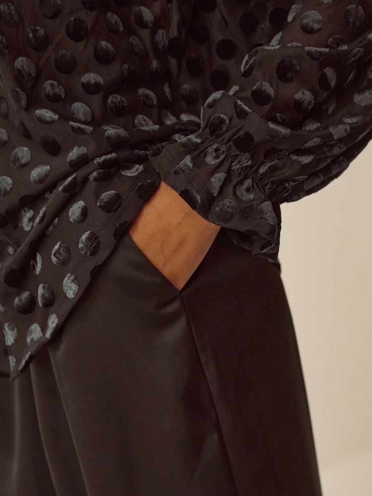 Monsoon Black Sally Polka Dot Devoré Jersey Blouse - Image 5 of 5