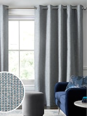 Teal Blue Next Mini Circle Geometric Jacquard Eyelet Lined Curtains - Image 1 of 4
