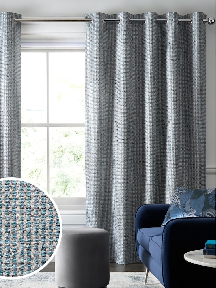 Teal Blue Next Mini Circle Geometric Jacquard Eyelet Lined Curtains - Image 1 of 4