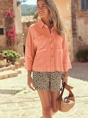 Orange Linen Blend Short Sleeve Safari Shirt - Image 1 of 6