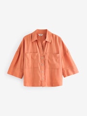 Orange Linen Blend Short Sleeve Safari Shirt - Image 5 of 6