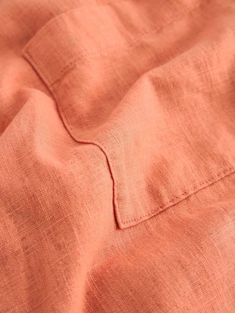 Orange Linen Blend Short Sleeve Safari Shirt - Image 6 of 6