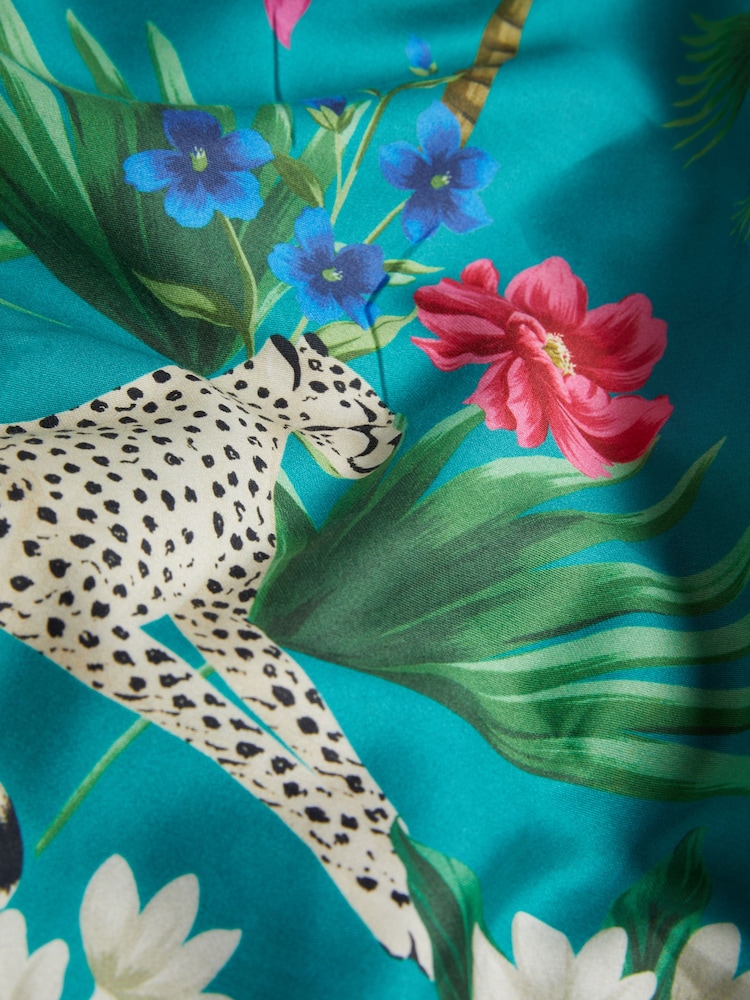 Teal Green Reversible Safari 200 Thread Count 100% Cotton Sateen Duvet Cover and Pillowcase Set - Image 9 of 9