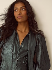 Monsoon Green Madelyn Metallic Midi Dress - Image 2 of 5