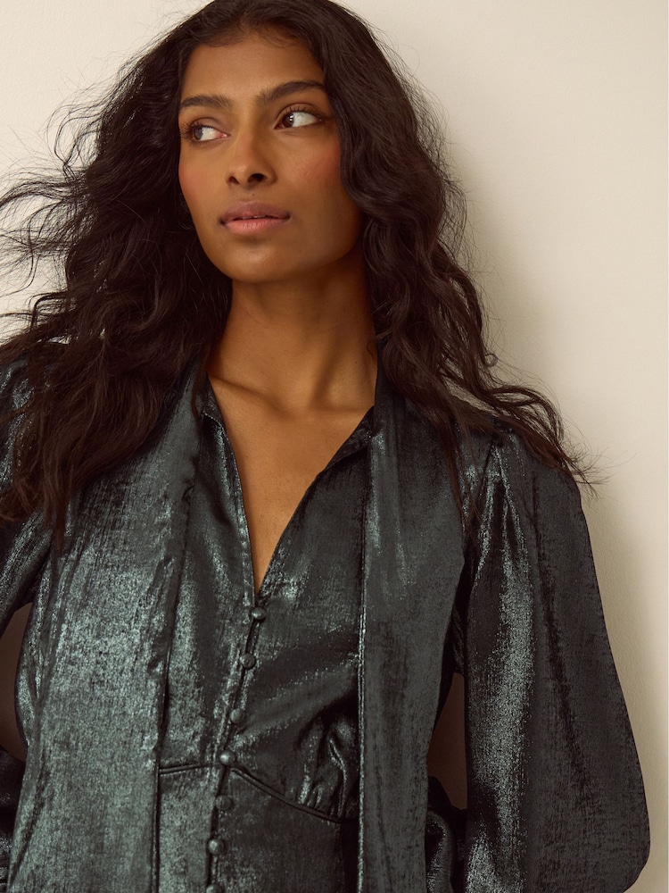 Monsoon Green Madelyn Metallic Midi Dress - Image 2 of 5 Monsoon Green Madelyn Metallic Midi Dress - Image 2 of 5