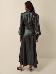 Monsoon Green Madelyn Metallic Midi Dress - Image 3 of 5