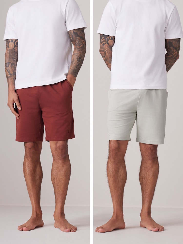 Stone/Orange 100% Cotton Lightweight Joggers Shorts 2 Pack - Image 1 of 14