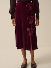 Monsoon Red Buffy Bow Velvet Midi Skirt - Image 2 of 4