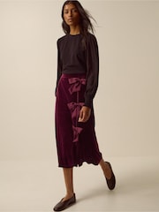 Monsoon Red Buffy Bow Velvet Midi Skirt - Image 4 of 4