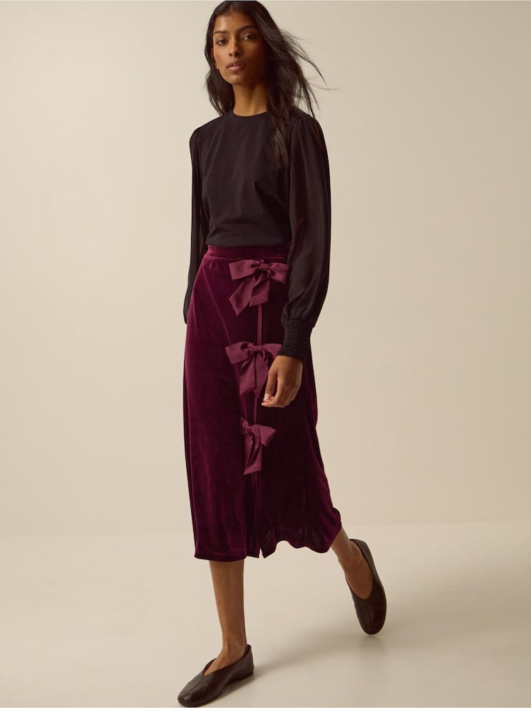 Monsoon Red Buffy Bow Velvet Midi Skirt - Image 4 of 4 Monsoon Red Buffy Bow Velvet Midi Skirt - Image 4 of 4