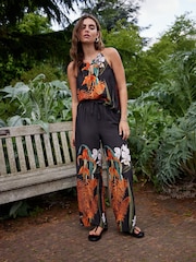 Kew Collection Black Floral Placement Notch Neck Cami Top - Image 2 of 9