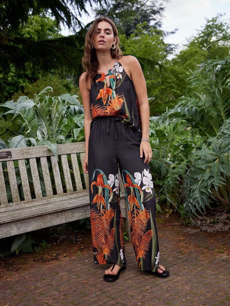 Kew Collection Black Floral Placement Notch Neck Cami Top - Image 2 of 9 Kew Collection Black Floral Placement Notch Neck Cami Top - Image 2 of 9
