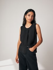 Black Sleeveless Crinkle Vest Top - Image 1 of 7