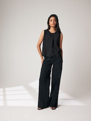 Black Sleeveless Crinkle Vest Top - Image 2 of 7