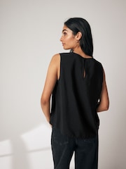 Black Sleeveless Crinkle Vest Top - Image 3 of 7