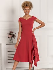 Jolie Moi Red Desiree Frill Fit & Flare Dress - Image 1 of 6