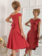 Jolie Moi Red Desiree Frill Fit & Flare Dress - Image 4 of 6