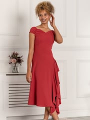 Jolie Moi Red Desiree Frill Fit & Flare Dress - Image 5 of 6