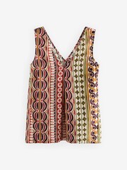 Multi Geo Tile Print Linen Blend V-Neck Summer Top - Image 5 of 6