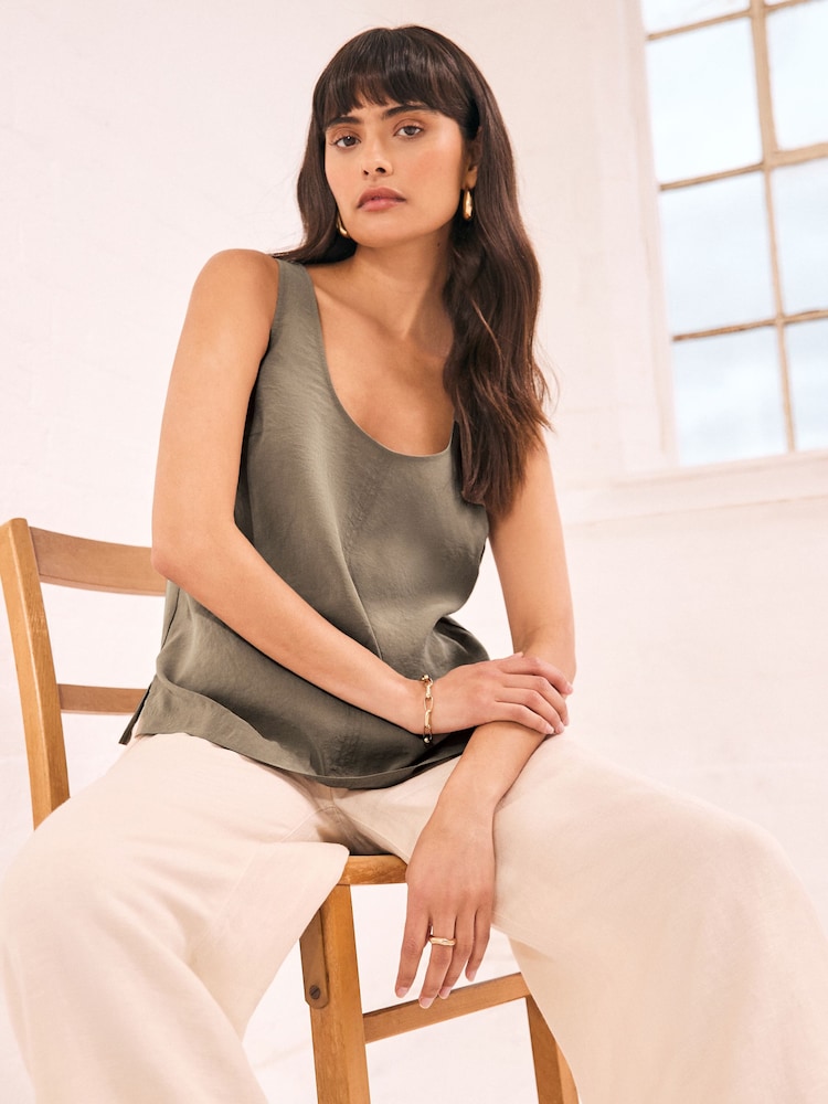 Khaki Green Sleeveless Scoop Cami Top - Image 1 of 7