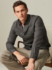 Charcoal Grey Twin Pocket Textured Western Long Sleeve 100% Cotton Shirt - Image 2 of 8