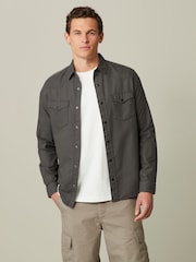 Charcoal Grey Twin Pocket Textured Western Long Sleeve 100% Cotton Shirt - Image 4 of 8