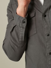 Charcoal Grey Twin Pocket Textured Western Long Sleeve 100% Cotton Shirt - Image 5 of 8