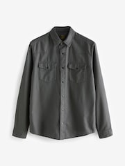 Charcoal Grey Twin Pocket Textured Western Long Sleeve 100% Cotton Shirt - Image 6 of 8