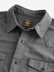 Charcoal Grey Twin Pocket Textured Western Long Sleeve 100% Cotton Shirt - Image 7 of 8
