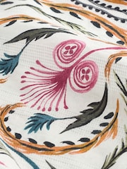 Ecru Cream Paisley Print Linen Blend V-Neck Summer Top - Image 5 of 6