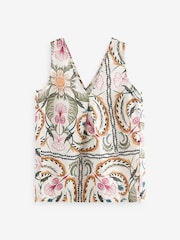 Ecru Cream Paisley Print Linen Blend V-Neck Summer Top - Image 6 of 6