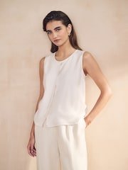 Ecru Sleeveless Crinkle Vest Top - Image 1 of 7